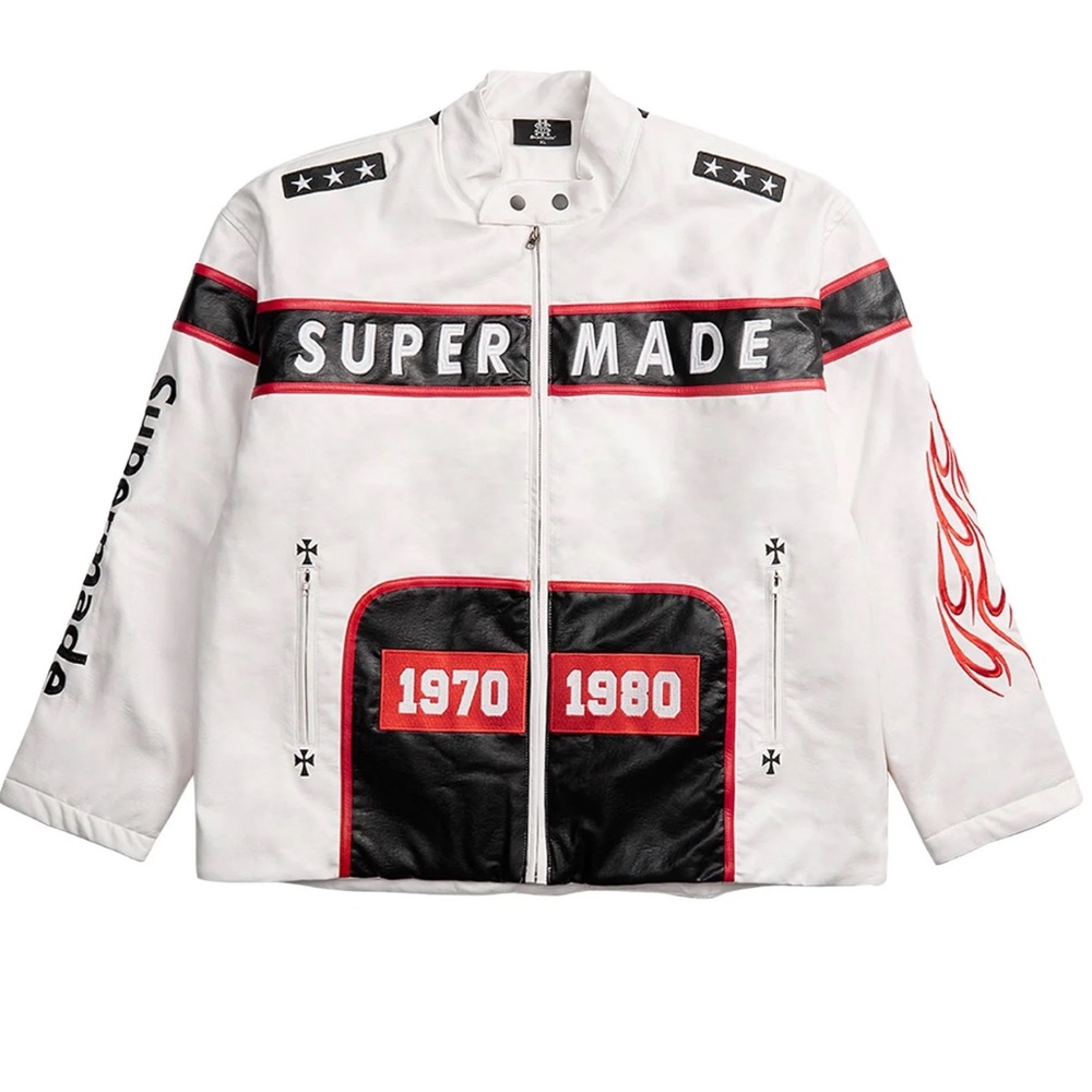 SUPERMADE  White and Black Bomber Jacket with Red Details Size Medium